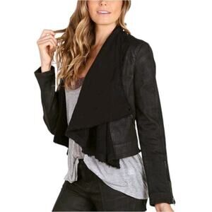 Free People Drape Front Moto Waxed Biker Jacket Womens Size 4 Black OB418010